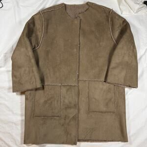 NWT H&M Coat, Reversible Faux Suede & Shearling, Collarless, Snaps, size L